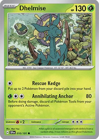 Dhelmise Reverse Holofoil SSP #010/191 (Near Mint Common) Pokemon: SV08: Surging Sparks