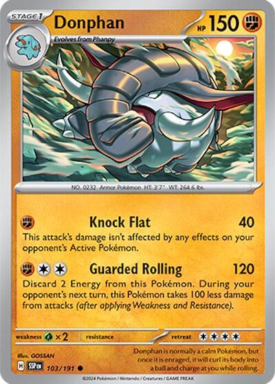 Donphan Reverse Holofoil SSP #103/191 (Near Mint Common) Pokemon: SV08: Surging Sparks