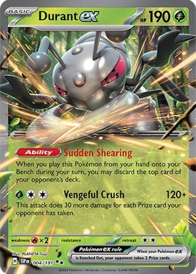 Durant ex - 004/191 Holofoil SSP #004/191 (Near Mint Double Rare) Pokemon: SV08: Surging Sparks