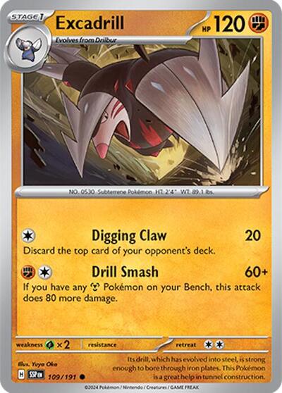 Excadrill Reverse Holofoil SSP #109/191 (Near Mint Common) Pokemon: SV08: Surging Sparks