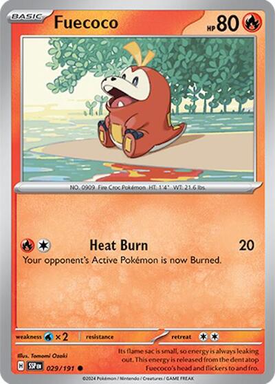 Fuecoco Reverse Holofoil SSP #029/191 (Near Mint Common) Pokemon: SV08: Surging Sparks