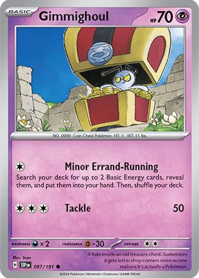 Gimmighoul Reverse Holofoil SSP #097/191 (Near Mint Common) Pokemon: SV08: Surging Sparks