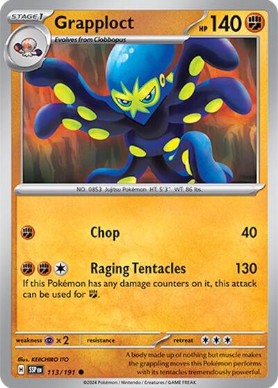 Grapploct Reverse Holofoil SSP #113/191 (Near Mint Common) Pokemon: SV08: Surging Sparks