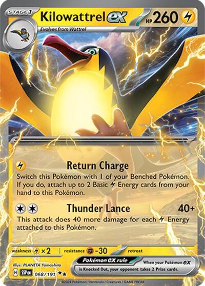 Kilowattrel ex Holofoil SSP #068/191 (Near Mint Double Rare) Pokemon: SV08: Surging Sparks