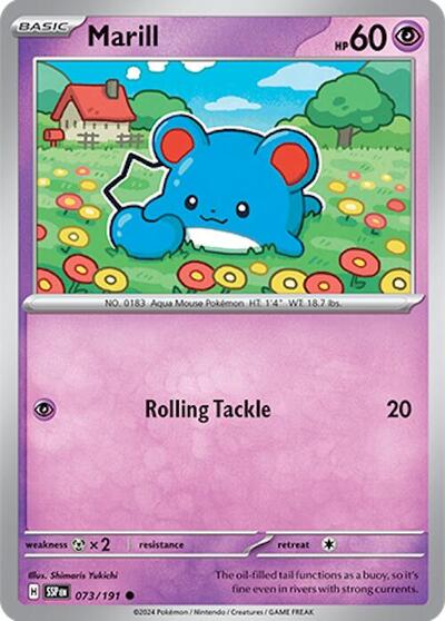 Marill Reverse Holofoil SSP #073/191 (Near Mint Common) Pokemon: SV08: Surging Sparks