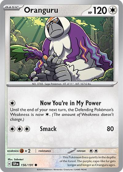 Oranguru Reverse Holofoil SSP #156/191 (Near Mint Common) Pokemon: SV08: Surging Sparks