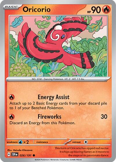 Oricorio 026 191 Reverse Holofoil SSP #026/191 (Near Mint Common) Pokemon: SV08: Surging Sparks