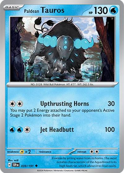 Paldean Tauros 039 191 SSP #039/191 (Near Mint Uncommon) Pokemon: SV08: Surging Sparks