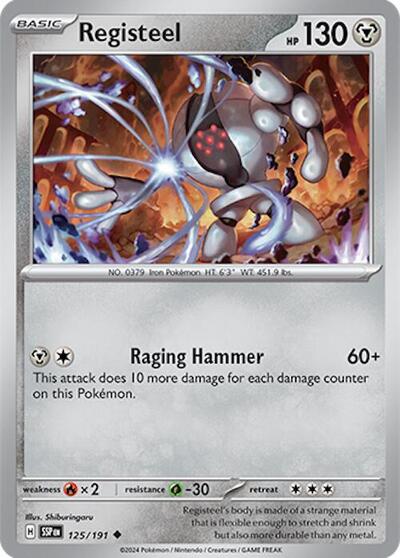 Registeel Reverse Holofoil SSP #125/191 (Near Mint Uncommon) Pokemon: SV08: Surging Sparks