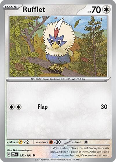 Rufflet Reverse Holofoil SSP #152/191 (Near Mint Common) Pokemon: SV08: Surging Sparks