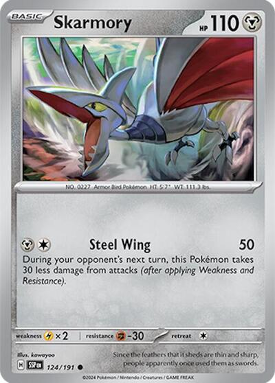 Skarmory 124 191 Reverse Holofoil SSP #124/191 (Near Mint Common) Pokemon: SV08: Surging Sparks