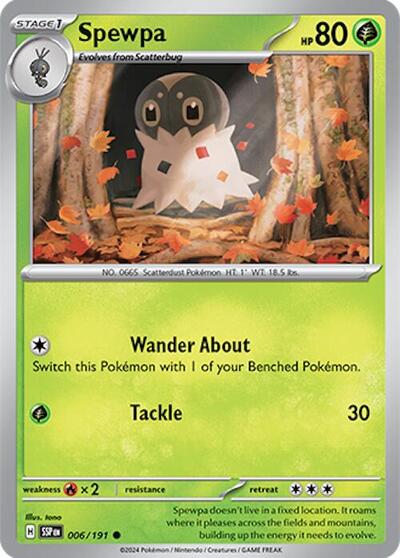 Spewpa Reverse Holofoil SSP #006/191 (Near Mint Common) Pokemon: SV08: Surging Sparks