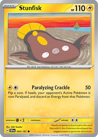 Stunfisk 064 191 Reverse Holofoil SSP #064/191 (Near Mint Common) Pokemon: SV08: Surging Sparks