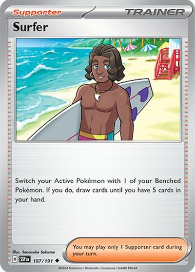 Surfer 187 191 SSP #187/191 (Near Mint Uncommon) Pokemon: SV08: Surging Sparks