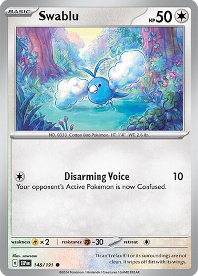 Swablu Reverse Holofoil SSP #148/191 (Near Mint Common) Pokemon: SV08: Surging Sparks