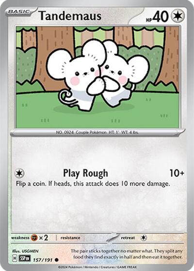 Tandemaus Reverse Holofoil SSP #157/191 (Near Mint Common) Pokemon: SV08: Surging Sparks