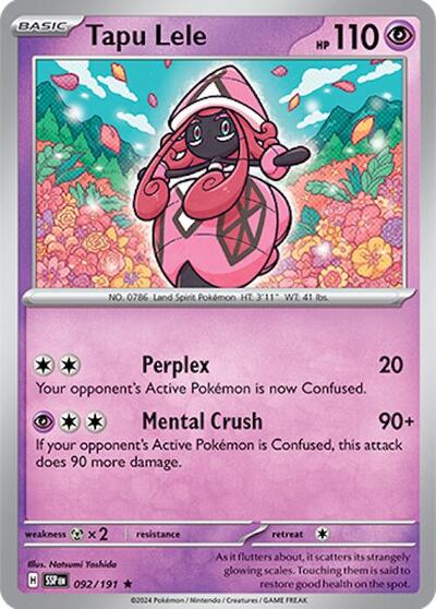 Tapu Lele Holofoil SSP #092/191 (Near Mint Rare) Pokemon: SV08: Surging Sparks
