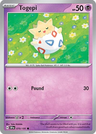 Togepi SSP #070/191 (Near Mint Common) Pokemon: SV08: Surging Sparks