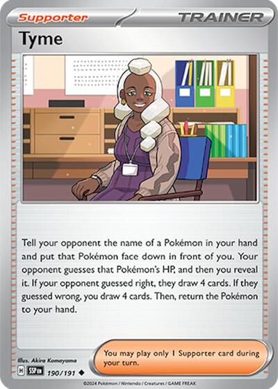 Tyme Reverse Holofoil SSP #190/191 (Near Mint Uncommon) Pokemon: SV08: Surging Sparks
