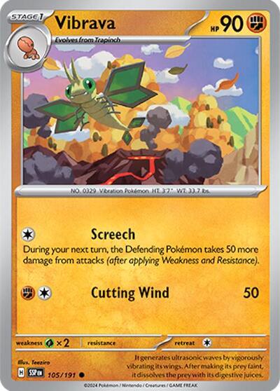 Vibrava 105 191 Reverse Holofoil SSP #105/191 (Near Mint Common) Pokemon: SV08: Surging Sparks
