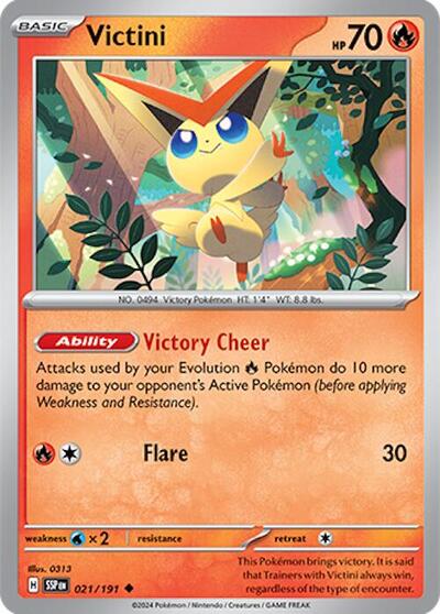 Victini Reverse Holofoil SSP #021/191 (Near Mint Uncommon) Pokemon: SV08: Surging Sparks