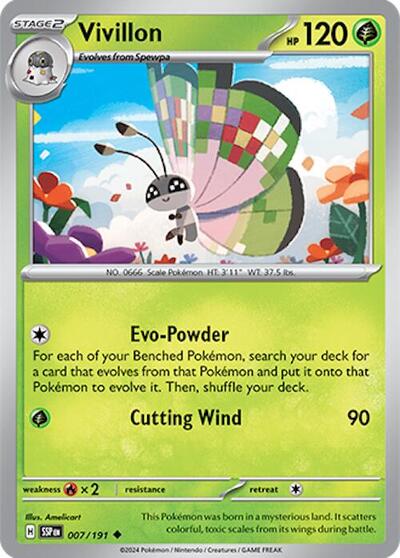 Vivillon 007 191 SSP #007/191 (Near Mint Uncommon) Pokemon: SV08: Surging Sparks