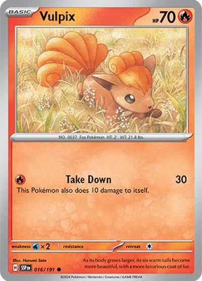 Vulpix Reverse Holofoil SSP #016/191 (Near Mint Common) Pokemon: SV08: Surging Sparks