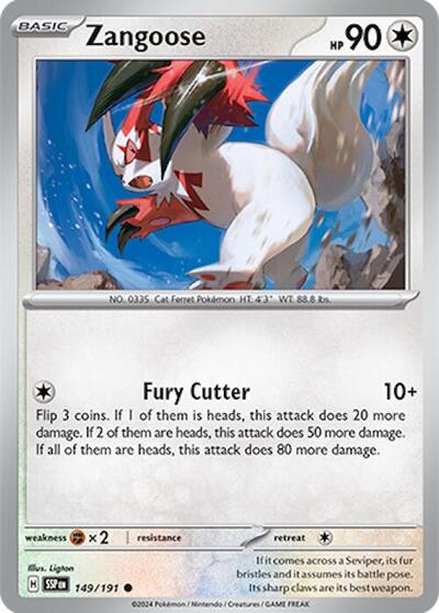 Zangoose Reverse Holofoil SSP #149/191 (Near Mint Common) Pokemon: SV08: Surging Sparks