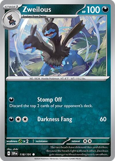 Zweilous Reverse Holofoil SSP #118/191 (Near Mint Common) Pokemon: SV08: Surging Sparks