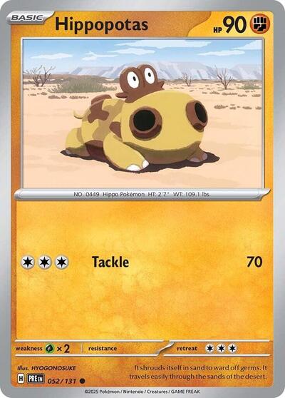 Hippopotas Reverse Holofoil PRE #052/131 (Near Mint Common) Pokemon: SV: Prismatic Evolutions