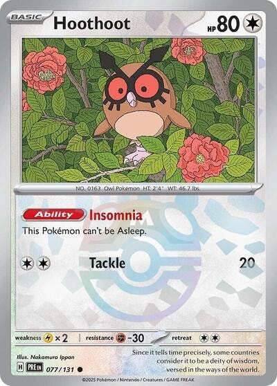 Hoothoot (Master Ball Pattern) Holofoil PRE #077/131 (Near Mint Common) Pokemon: SV: Prismatic Evolutions