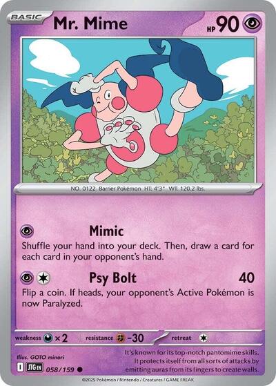 Mr Mime Reverse Holofoil JTG #058/159 (Near Mint Common) Pokemon: SV09: Journey Together