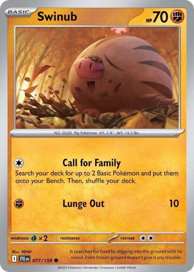 Swinub 077 159 Reverse Holofoil JTG #077/159 (Near Mint Common) Pokemon: SV09: Journey Together