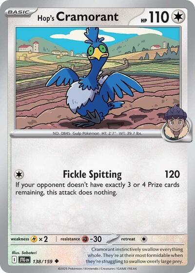Hops Cramorant Reverse Holofoil JTG #138/159 (Near Mint Uncommon) Pokemon: SV09: Journey Together