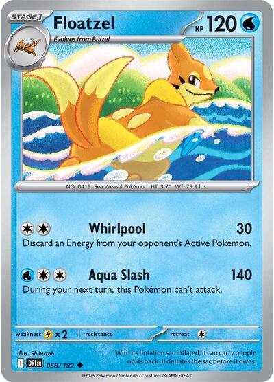 Floatzel Reverse Holofoil DRI #058/182 (Near Mint Uncommon) Pokemon: SV10: Destined Rivals