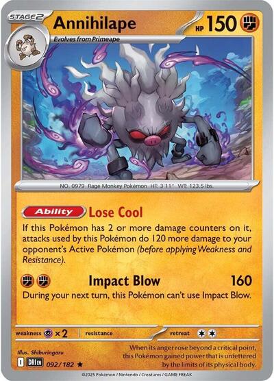 Annihilape SV10: Destined Rivals DRI #092/182 (Rare) Pokemon: