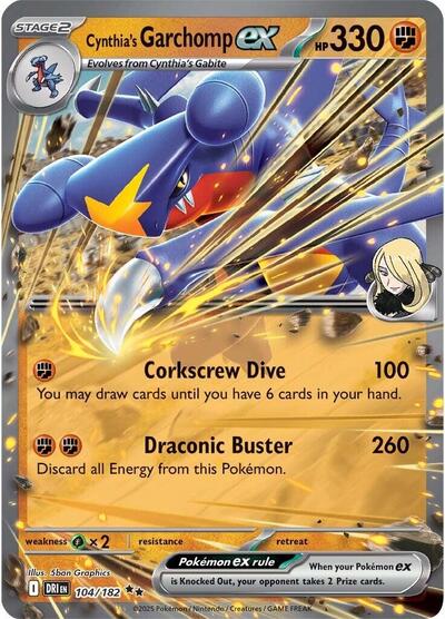 Cynthias Garchomp ex 104 182 Holofoil DRI #104/182 (Near Mint Double Rare) Pokemon: SV10: Destined Rivals