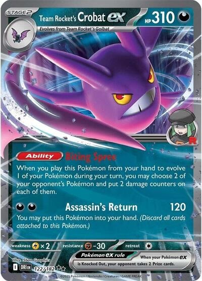 Team Rocket's Crobat ex - 122/182 Holofoil DRI #122/182 (Near Mint Double Rare) Pokemon: SV10: Destined Rivals