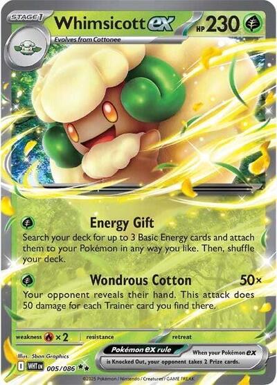 Whimsicott ex Holofoil WHT #005/086 (Near Mint Double Rare) Pokemon: SV: White Flare