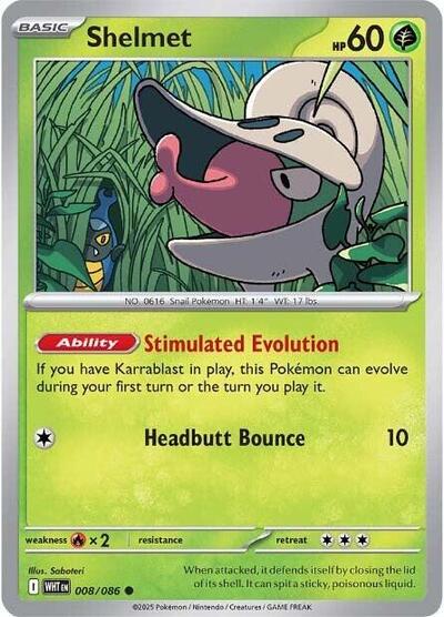 Shelmet Reverse Holofoil WHT #008/086 (Near Mint Common) Pokemon: SV: White Flare