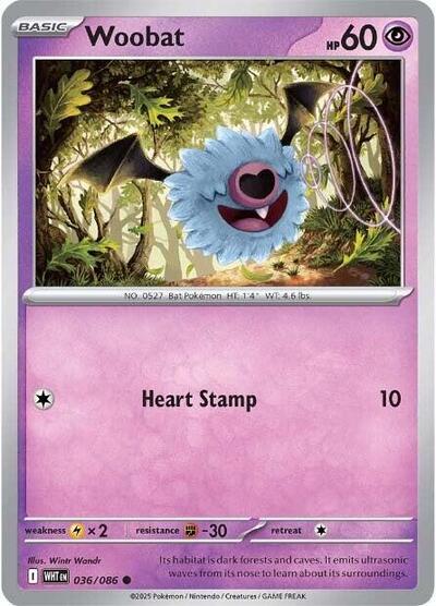 Woobat Reverse Holofoil WHT #036/086 (Near Mint Common) Pokemon: SV: White Flare