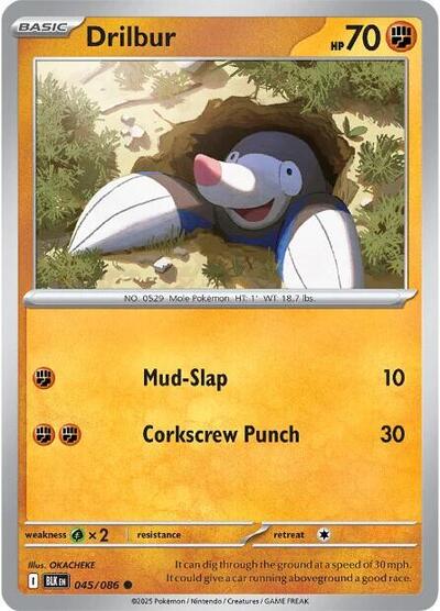 Drilbur Reverse Holofoil BLK #045/086 (Near Mint Common) Pokemon: SV: Black Bolt