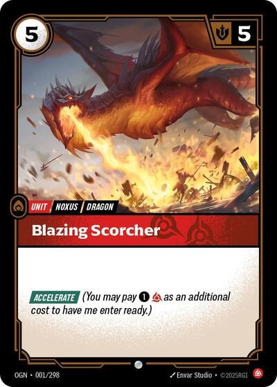 Blazing Scorcher Foil OGN #001/298 (Near Mint Common) Riftbound: League of Legends Trading Card Game: Origins