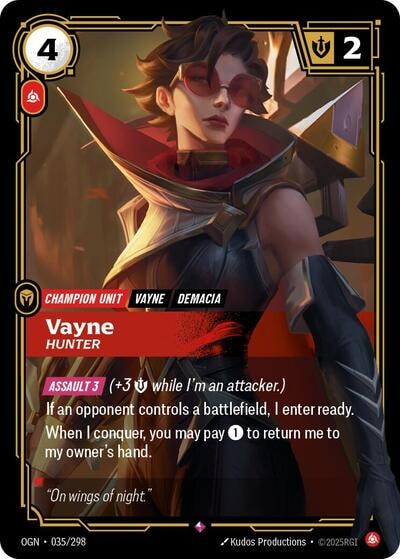 Vayne - Hunter Foil OGN #035/298 (Near Mint Rare) Riftbound: League of Legends Trading Card Game: Origins