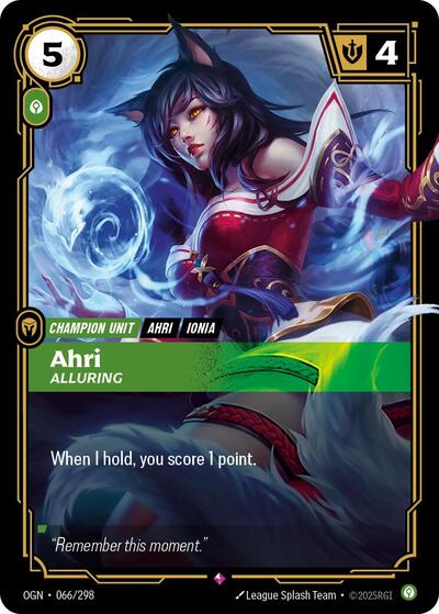 Ahri Alluring Foil OGN #066/298 (Near Mint Rare) Riftbound: League of Legends Trading Card Game: Origins