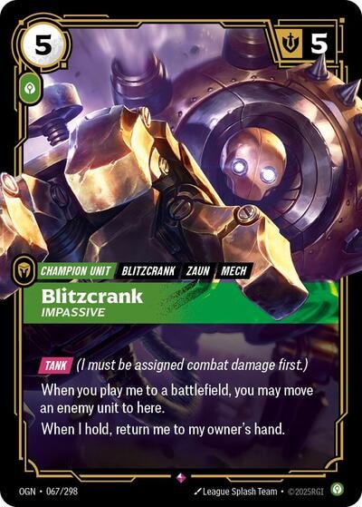 Blitzcrank - Impassive Foil OGN #067/298 (Near Mint Rare) Riftbound: League of Legends Trading Card Game: Origins