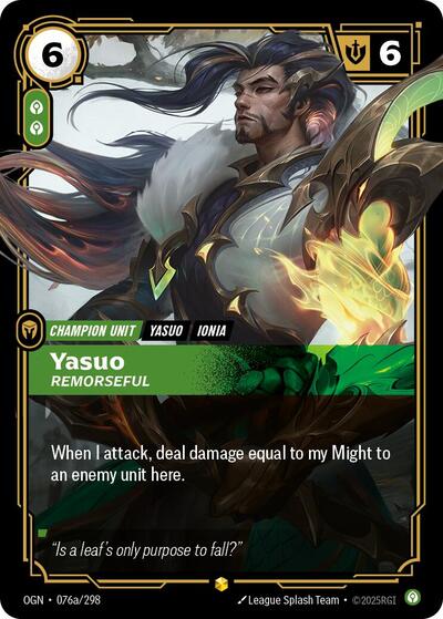Yasuo Remorseful Alternate Art Foil OGN #076a/298 (Near Mint Showcase) Riftbound: League of Legends Trading Card Game: Origins