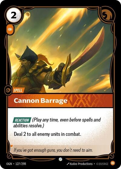 Cannon Barrage Foil OGN #127/298 (Near Mint Common) Riftbound: League of Legends Trading Card Game: Origins