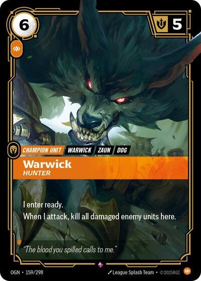 Warwick - Hunter Foil OGN #159/298 (Near Mint Rare) Riftbound: League of Legends Trading Card Game: Origins