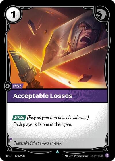 Acceptable Losses Foil OGN #179/298 (Near Mint Uncommon) Riftbound: League of Legends Trading Card Game: Origins